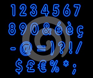 Blue neon numbers on black