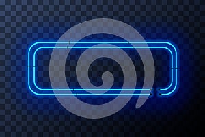 Blue neon rectangle frame, template on transparent background