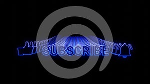 Blue neon subscribe text like notify button wave animation background