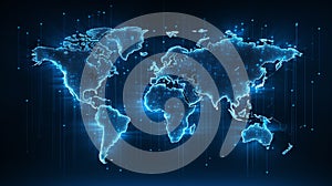 Blue neon world map
