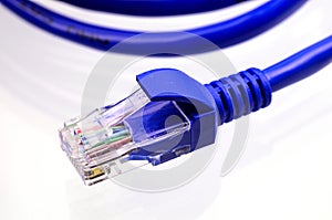 Blue network cable on white background