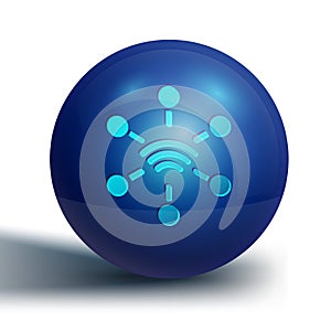 Blue Network icon isolated on white background. Global network connection. Global technology or social network