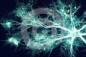 Blue neurons firing electrical signals, Generative AI