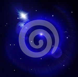 Blue night  starry sky and big moon  starrs flare light  background