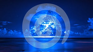 Blue Night Storm Over Ocean