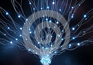 Blue nodes are interconnected by thin lines, creating a sense of