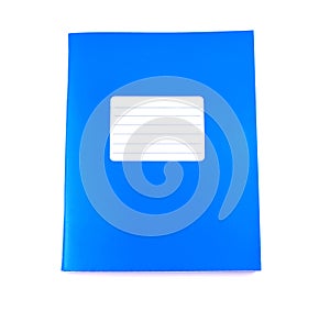 Blue notebook isolated on a white background. School education. Copy space. Place for text. Frame for text