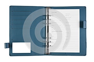 blue notebook with personal data