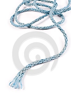 Blue nylon rope on white bacground