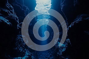 Blue ocean depths from underwater perspective.