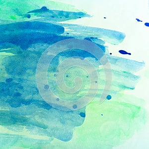 Blue and ocean green horizontal painted watercolour texture background