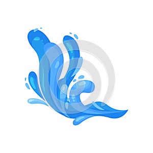Blue ocean or sea wave, powerful water stream, wavy symbol of nature in motion vector Illustration