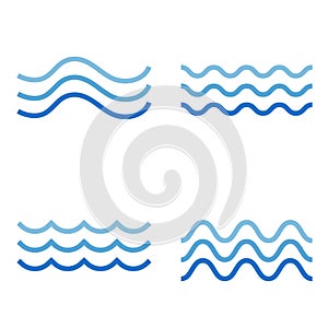 Blue ocean water wave set logo icon object isolated on white background vector