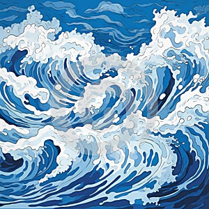 Blue ocean wave background,  illustration of a blue ocean wave