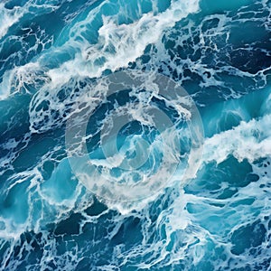 Blue ocean wave background,  Top view of ocean wave with foam