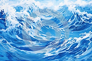 Blue ocean wave background,  Watercolor hand painted illustration for your design