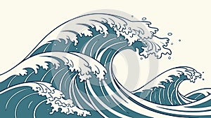 Blue Ocean Wave with Foam Dynamic Illustration, vector design Generative AI