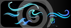 Blue Ocean wave icons in different shapes and styles. Vector illustration set