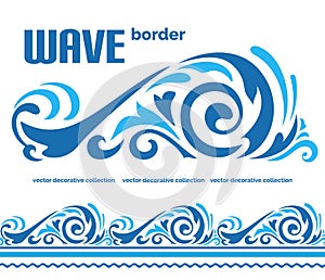 Blue ocean wave, sea water border ornament