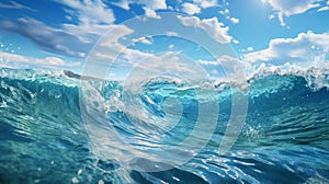Blue ocean wave with sun flare. 3D Rendering and illustration