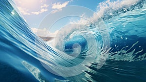 Blue ocean wave on sunny day. 3d rendering and illustration