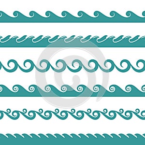 Blue ocean wave vector symbols isolated on white