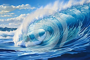 Blue ocean wave with white foam
