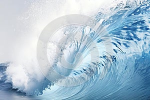 Blue ocean wave with white foam and blue water background