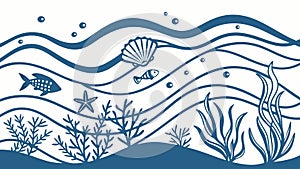 Blue Ocean Waves Line Art Pattern Vector, vector design Generative AI