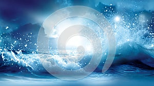 Blue Ocean Waves at Night with Sparkling