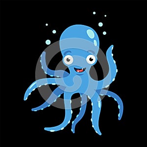 Blue Octopus with air bubbles under water