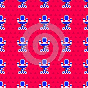 Blue Office chair icon isolated seamless pattern on red background. Vector Illustration