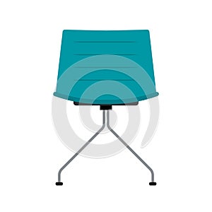 Blue office chair vector flat icon front view. Comfortable relaxation sign interior furniture equipment nobody