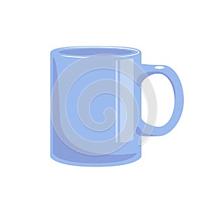 Blue office mug vector object isolated on white background. Ceramic cup in flat cartoon element with empty space for