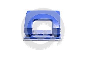 Blue office paper hole puncher isolated on white background