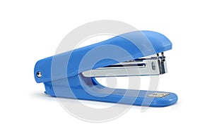 Blue office stapler isolated on a white background