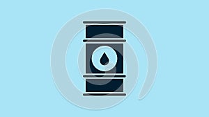 Blue Oil barrel line icon isolated on blue background. Oil drum container. For infographics, fuel, industry, power
