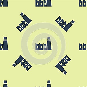 Blue Oil and gas industrial factory building icon isolated seamless pattern on yellow background. Vector Illustration