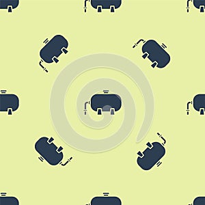 Blue Oil and gas industrial factory building icon isolated seamless pattern on yellow background. Vector Illustration