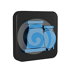 Blue Oil and gas industrial factory building icon isolated on transparent background. Black square button.