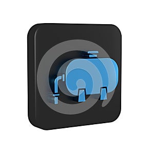 Blue Oil and gas industrial factory building icon isolated on transparent background. Black square button.