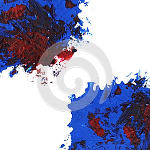 Blue Oil paint spot on a white background. Abstract hand painted acrylic daub pattern.