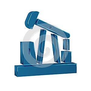 Blue Oil pump or pump jack icon isolated on transparent background. Oil rig.