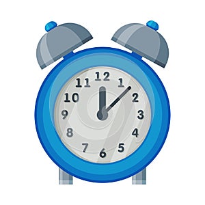 Blue Old Fashioned Alarm Clock, Time Measuring Instrument Vector Illustration