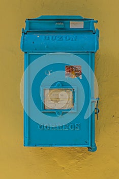 Blue old postbox.