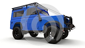 Blue old small SUV tuned for difficult routes and expeditions. 3d rendering.