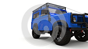 Blue old small SUV tuned for difficult routes and expeditions. 3d rendering.