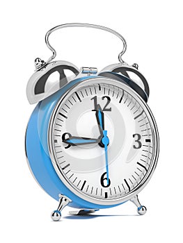 Blue Old Style Alarm Clock on White.