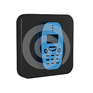 Blue Old vintage keypad mobile phone icon isolated on transparent background. Retro cellphone device. Vintage 90s mobile