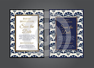 Blue Oldschool Art Deco Gatsby Invitation Design